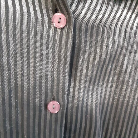 Impressions Blouse Size LARGE Black/Silver Button-up Long Sleeve Holiday Goth - Picture 2 of 9